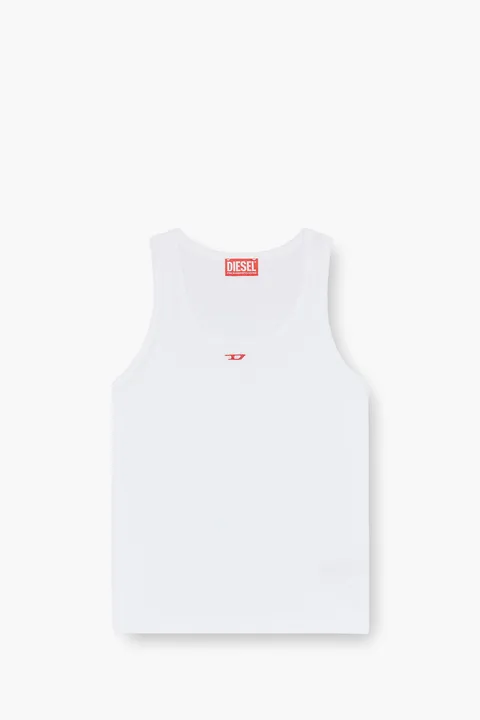 DIESEL Women T-Anky-D Tank Top in White with Embroidered D Patch