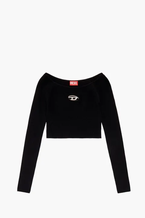 DIESEL Women M-Vera-Ls Off The Shoulder Top in Black/Grey Ribbet Knit