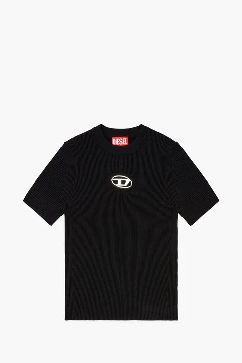 DIESEL Women Valari Short Sleeve Jumper in Black with Metal Oval D
