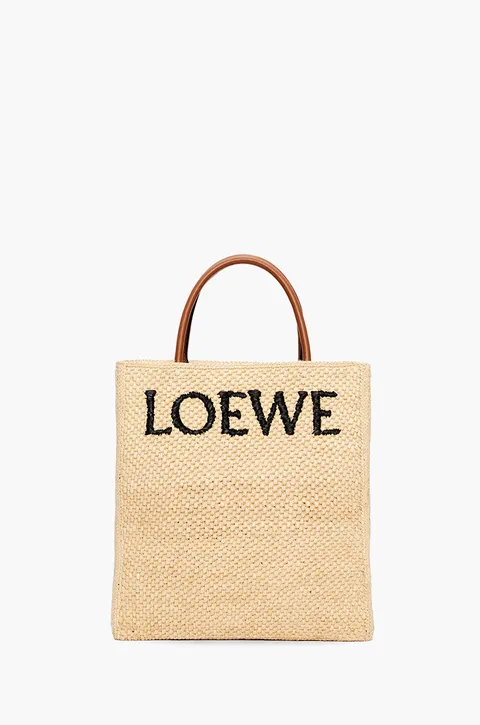 LOEWE A4 Logo Signature Standart Tote Bag in Natural/Black Raffia