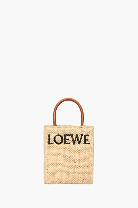 LOEWE A5 Logo Signature Standart Tote Bag in Natural/Black Raffia