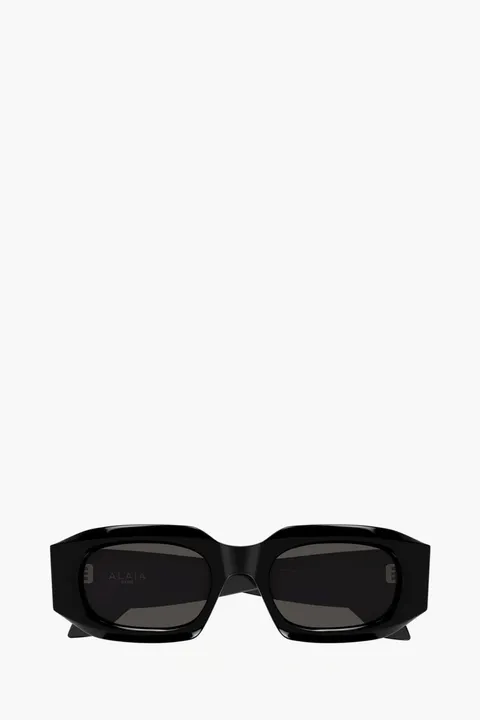 ALAIA Rectangular Sunglasses in Shiny Black/Dark Grey Acetate