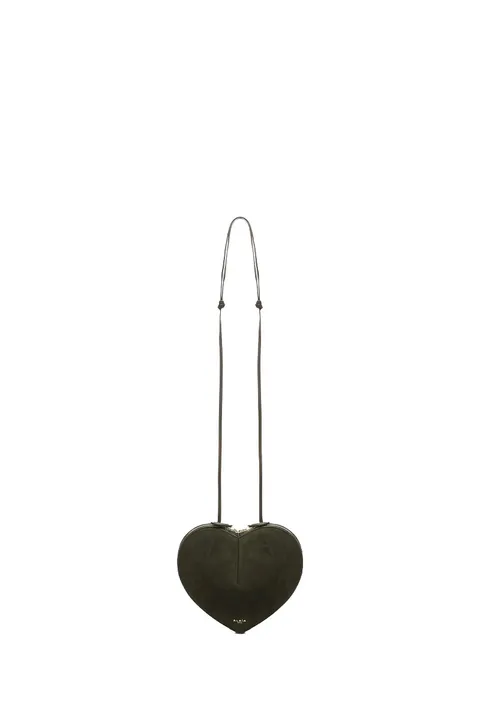 ALAIA Le Coeur Bi-Material Shoulder Bag in Olive Green Suede x Shiny Grained Goatskin