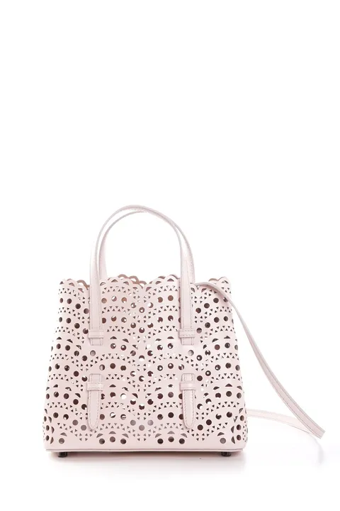 ALAIA Mina 20 Lasered Tote Bag in Pale Rose  with Inner Pouch