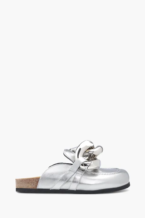 JW ANDERSON Women Loafers Mules in Silver Leather with Chain Link