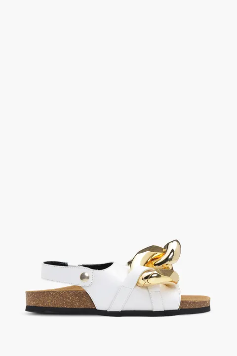JW ANDERSON Women Slingback Sandals in White Leather with Chain Link