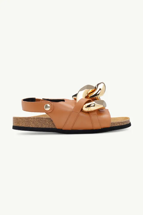 JW ANDERSON Women Slingback Sandals in Brown Leather with Chain Link