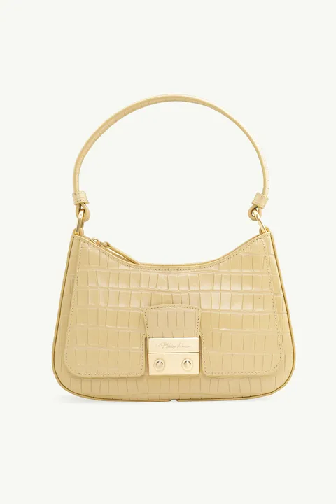 PHILLIP LIM Pashli Baguette Shoulder Bag in Butterscotch Shiny Croco-Embossed Leather
