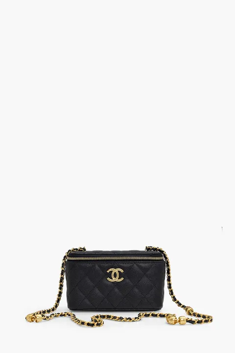 CHANEL Classic Vanity Chain Crossbody Bag in Black Caviar Leather GHW with Mirror