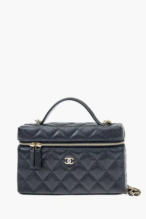 CHANEL Vanity Clutch with Chain in Black Caviar GHW