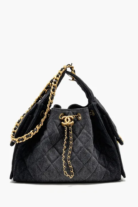 CHANEL C25 Small Bag in Black Washed Denim GHW