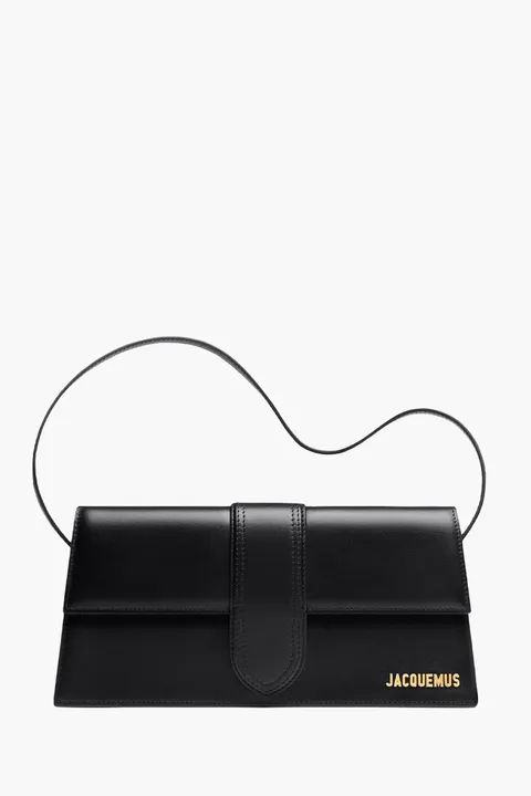 JACQUEMUS Le Bambino Long Shoulder Bag in Black Cowhide Leather
