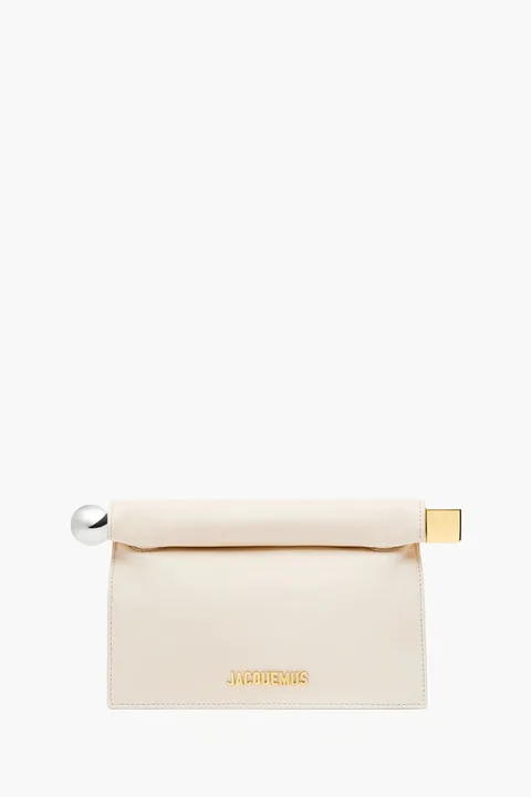 JACQUEMUS La Petite Rond Carré Clutch in Light Ivory Lambskin