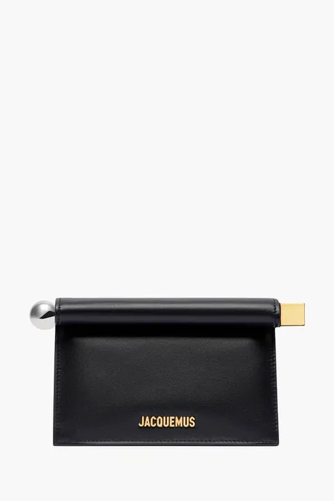 JACQUEMUS La Petite Rond Carré Clutch in Black Lambskin