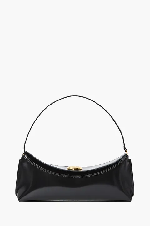 JACQUEMUS La Pochette Ovalo Shoulder Bag in Black Calfskin Leather