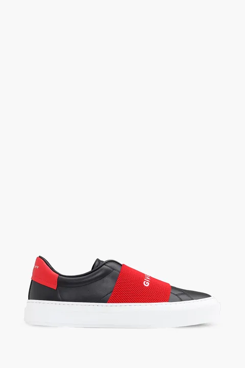 GIVENCHY Men City Sport Slip-On Sneakers in Black/White/Red with Textured Elastic Band