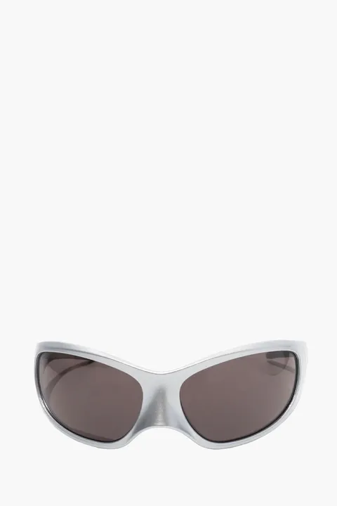 BALENCIAGA Men Skin XXL Cat Sunglasses in Silver/Grey Acetate