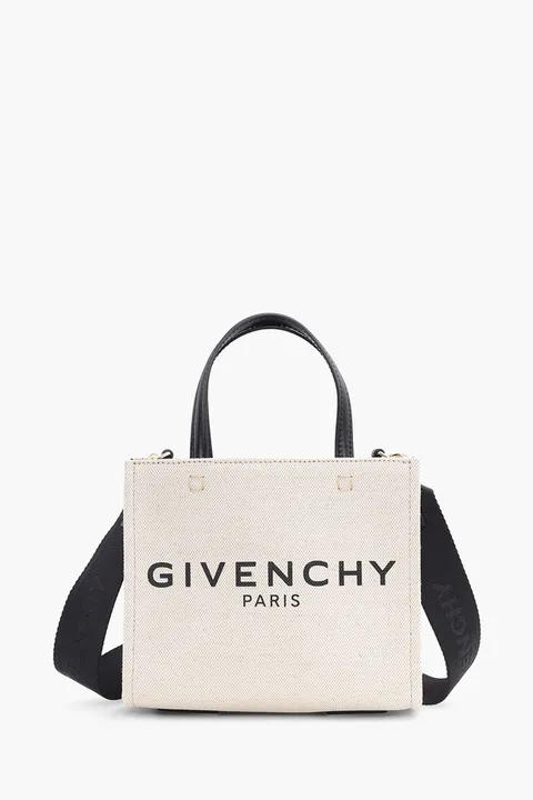 GIVENCHY Mini G Shopper Tote Bag in Beige/Black Canvas with Shoulder Strap