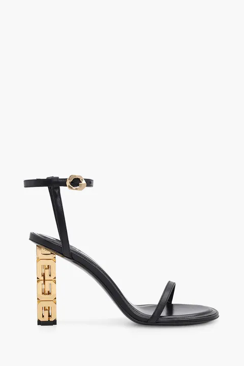 GIVENCHY Women G Cube Ankle Strap Sandals 85mm in Black Leather