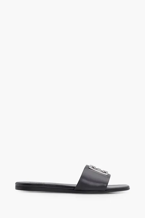 GIVENCHY Women 4G Plaque Logo Flat Sandals in Black SHW Leather