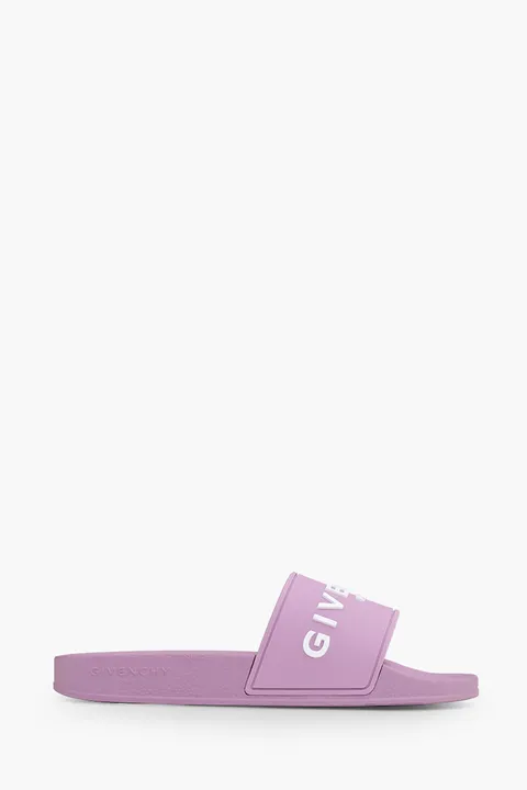 GIVENCHY Women Logo Signature Raised Slides in Orchid Purple Rubber