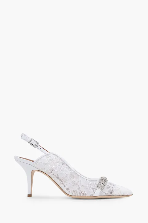 MALONE SOULIERS Beau Lace Slingback Pumps 70mm in White/White