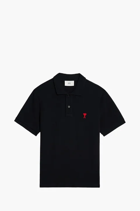 AMI Men Red Ami De Coeur Polo Shirt in Black