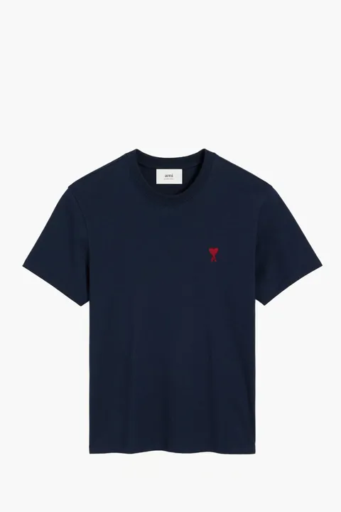 AMI Unisex Ami De Coeur T-shirt in Night Blue Organic Cotton Jersey