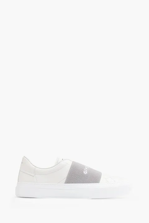 GIVENCHY Men 4G Logo Street Sneakers in White/Grey with Logo Webbing