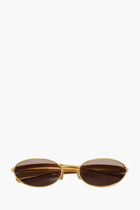 BOTTEGA VENETA Sardine Oval Sunglasses in Gold/Grey Metal