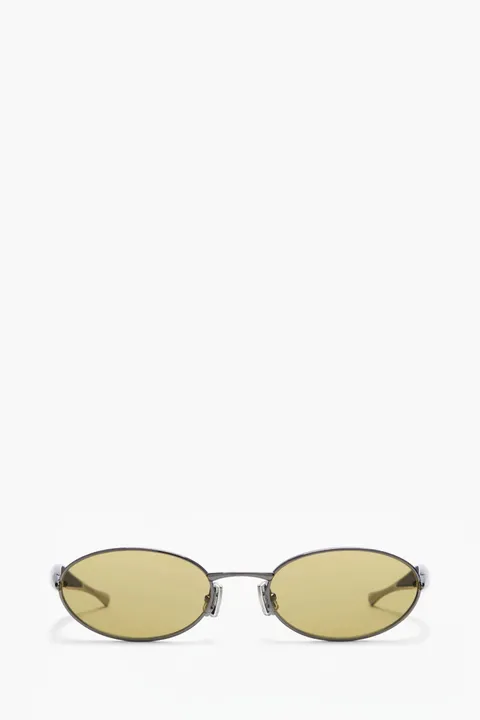BOTTEGA VENETA Sardine Oval Sunglasses in Ruthenium/Yellow Metal