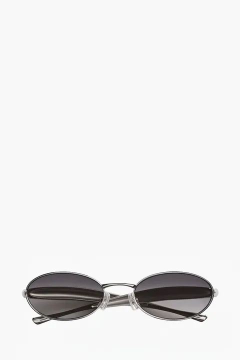 BOTTEGA VENETA Sardine Oval Sunglasses in Silver/Grey Metal