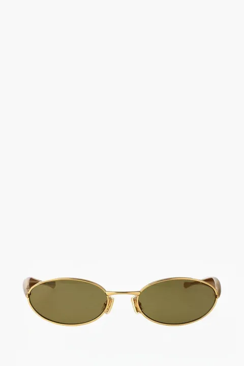 BOTTEGA VENETA Sardine Oval Sunglasses in Gold/Green Metal