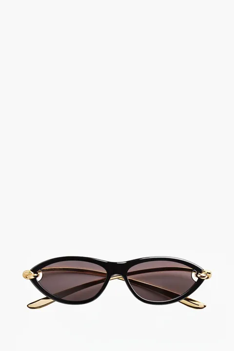 BOTTEGA VENETA Knot Cat Eye Sunglasses in Black/Gold/Grey Acetate Metal