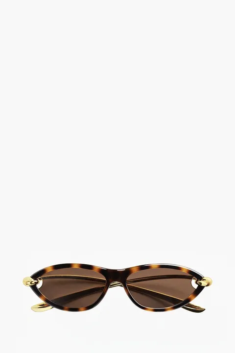 BOTTEGA VENETA Knot Cat Eye Sunglasses in Havana/Gold/Brown Acetate Metal