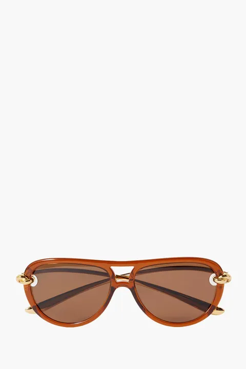BOTTEGA VENETA Knot Aviator Sunglasses in Brown/Gold/Brown Acetate Metal