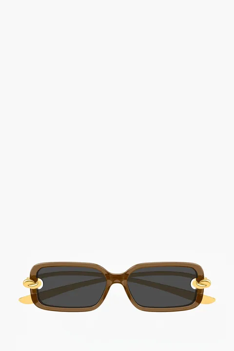 BOTTEGA VENETA Knot Rectangular Sunglasses in Brown/Gold/Grey Acetate Metal