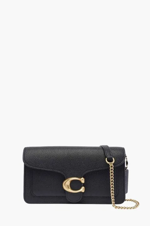 COACH Tabby Chain Clutch Bag in Black Pebble Leather