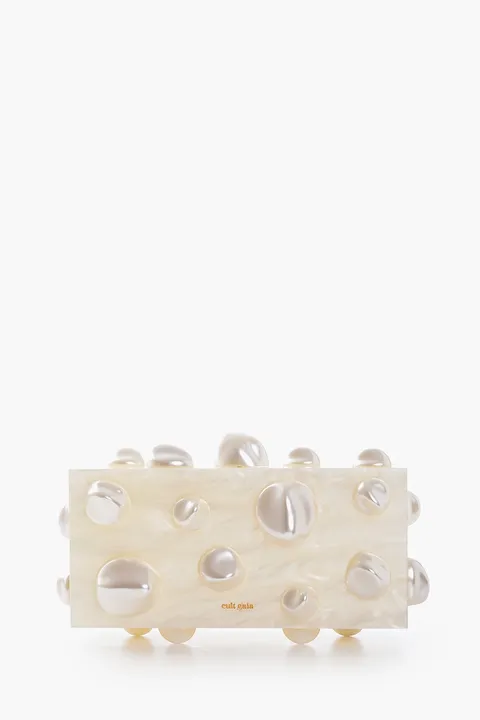 CULT GAIA Orbs Handbag in Ivory Marbled Acrylic with Faux Pearl
