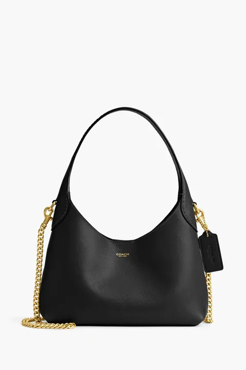 COACH Brooklyn Shoulder Bag 23 in Black Natural Grain Leather with Detachabel Chain Strap
