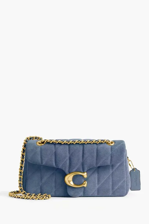 COACH Tabby Shoulder Bag 26 in Brass/Light Denim Suede and Smooth Leather with Quilting
