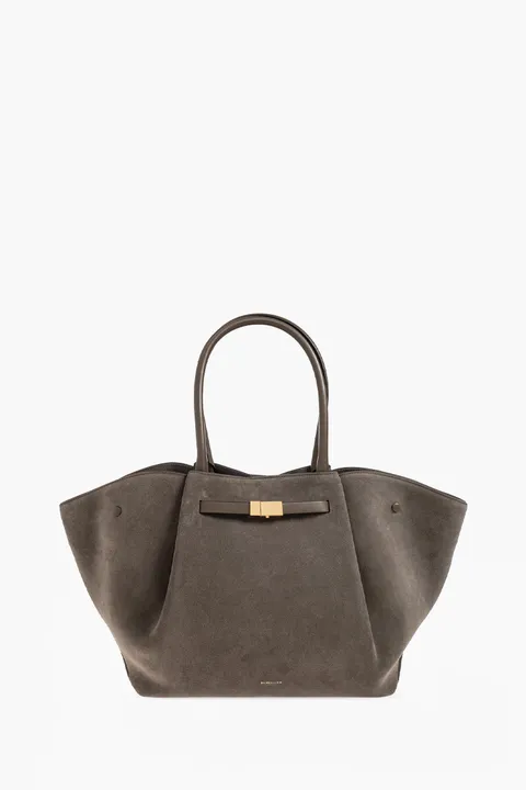 DEMELLIER The New York Handbag in Deep Olive Suede Smooth