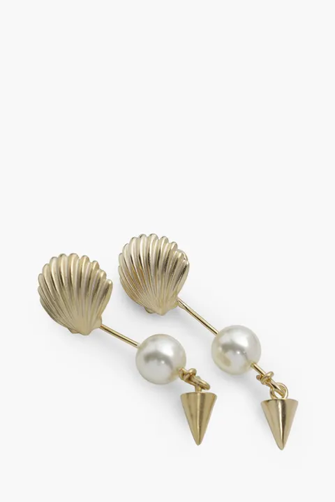 CHRISTIN DIOR Sea Garden Seashell and Pearl Earring in Gold Metal