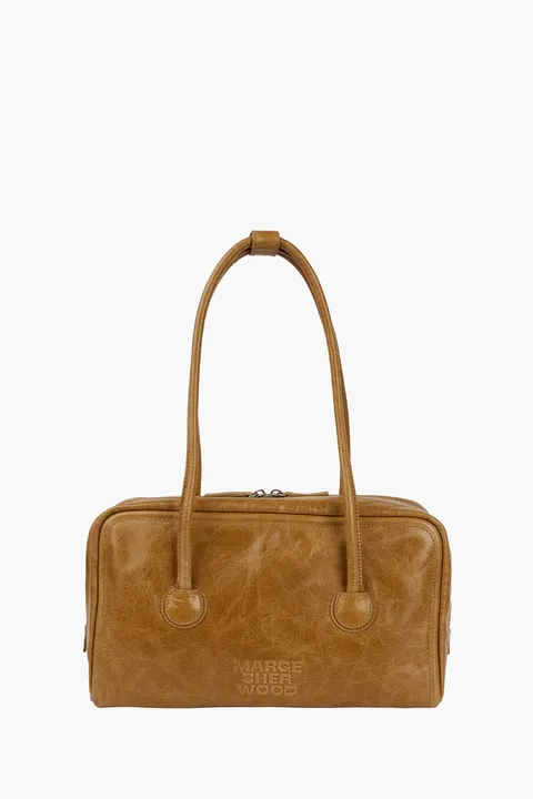 MARGESHERWOOD Soft Boston Bag in Soft Camel Soft Crinkled Pull-Up Cow Leather 