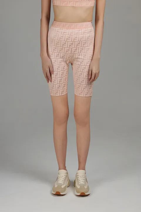 FENDI Women All Over FF Logo Cycling Shorts in Blush Pink