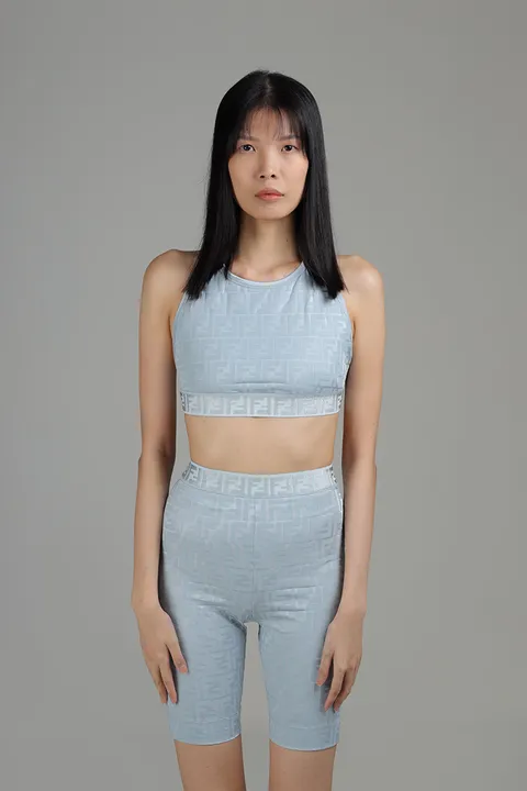 FENDI Sports Top All Over FF Motif in Light Blue with Halter Neck