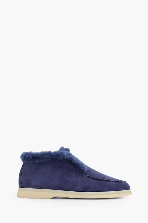 LORO PIANA Open Walk Chukka Boots in Midnight Blue Suede
