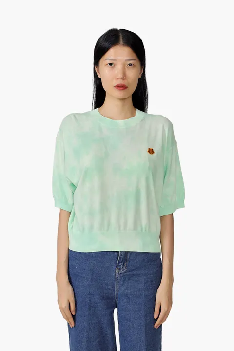 KENZO Women Tiger Crest Tie-Dye Short Sleeves Jumper in Almond Green
