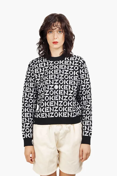 KENZO Women All Over Monogram Logo Jumper in Black