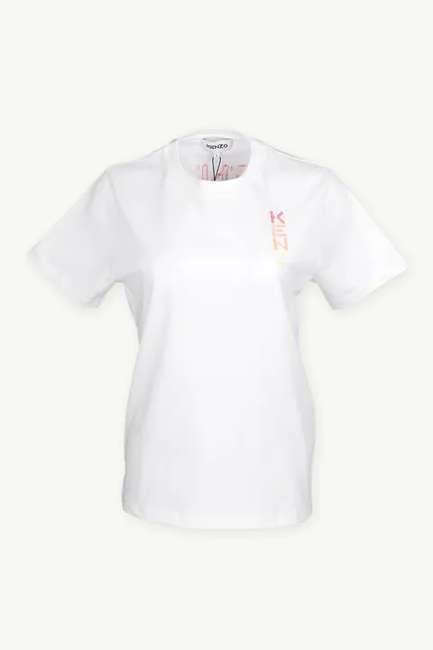 KENZO Women Gradient Logo Loose Fit T-Shirt in White Multicolor